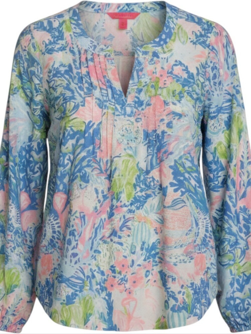 Lilly Pulitzer Lovers Coral Tropical‎ Floral Button Front Blouse